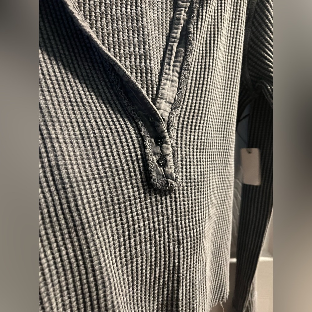 NWT Free People Gray Waffle Knit Long Sleeve Top - Picture 6 of 9